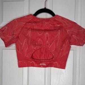 AYBL‎ Coral Marbled Short Sleeve Crop Workout Top Size Small